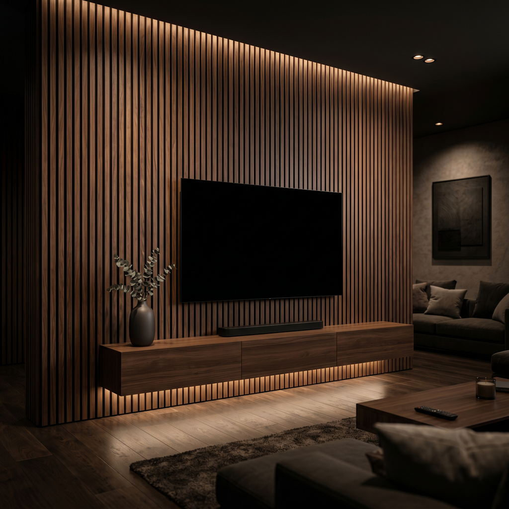 Brunello Prestige — Walnut Acoustic Wall Panel 270 × 110 cm